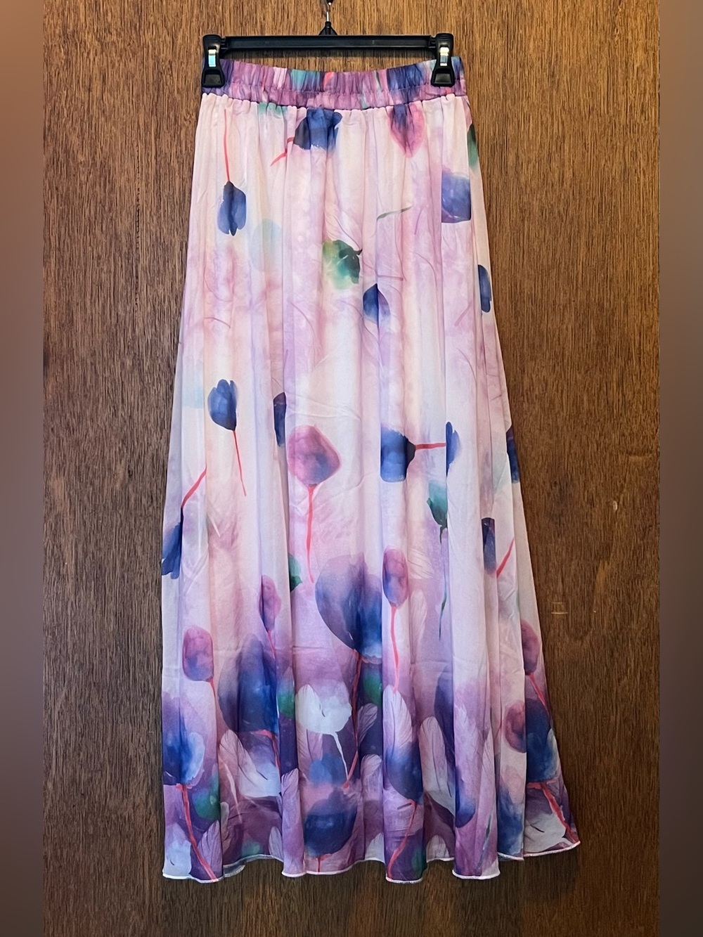 Women's Floral Watercolor Maxi Skirt - Pink & Purple
